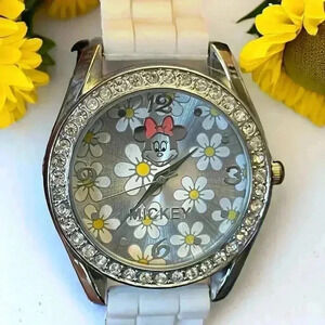Minnie Mouse RARE Women's Watch with White Band and Daisy Pattern. Needs battery